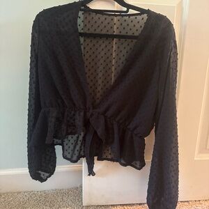 Sheer Black Swiss Dot Tie-Front Women's Top